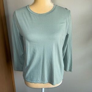 NEW Vince Light Sage Striped Long-Sleeve Top - Women Sz M Cotton Linen Blend